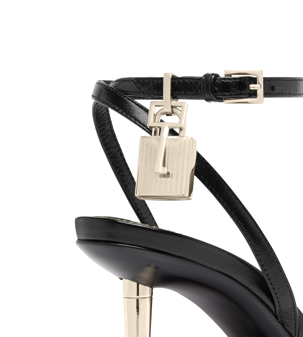 SHINY LEATHER PADLOCK POINTY NAKED SANDAL image number 4