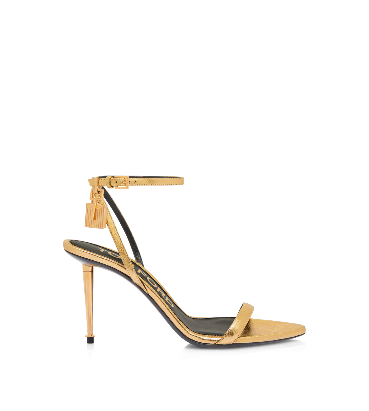 LAMINATED NAPPA LEATHER PADLOCK POINTY NAKED SANDAL 85MM image number 0