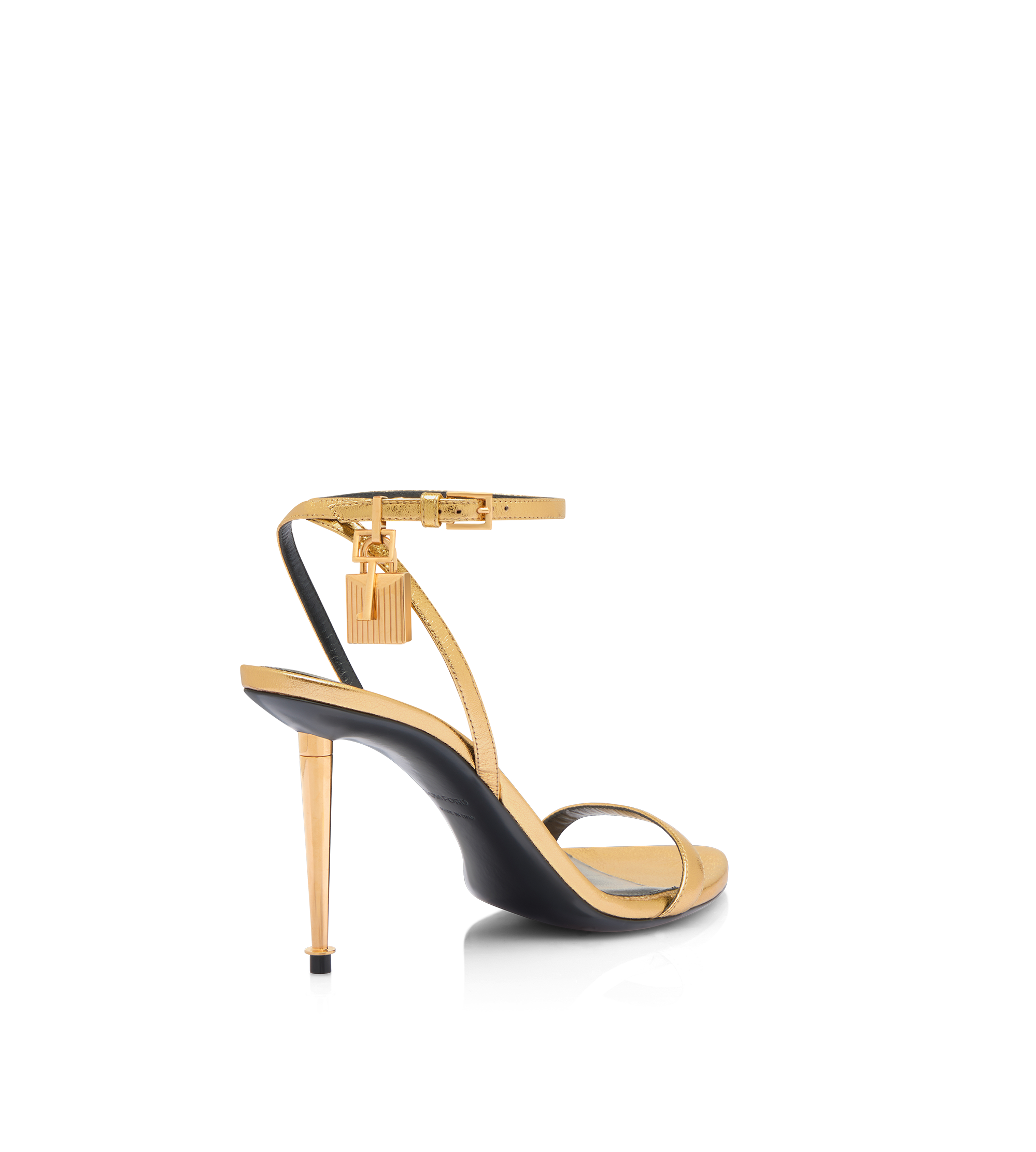 LAMINATED NAPPA LEATHER PADLOCK POINTY NAKED SANDAL 85MM