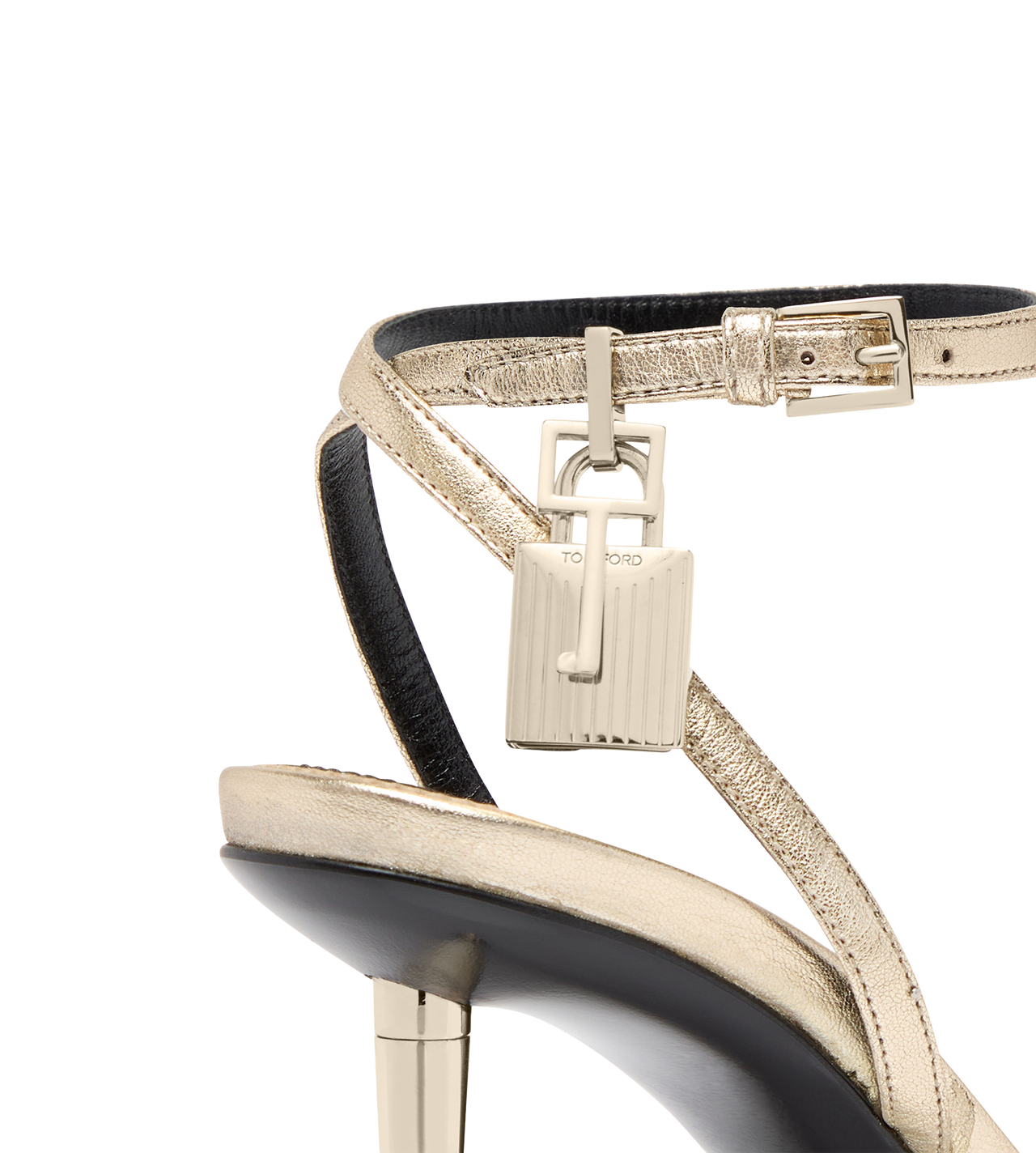 LAMINATED NAPPA LEATHER PADLOCK POINTY NAKED SANDAL image number 4