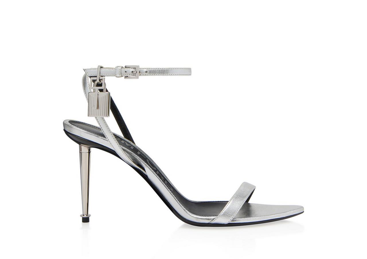 LAMINATED NAPPA PADLOCK POINTY NAKED SANDAL 85 MM