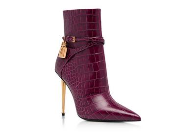 SHINY STAMPED CROCODILE LEATHER PADLOCK ANKLE BOOT image number 1