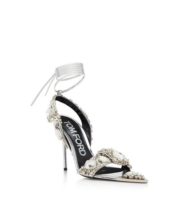 MIRROR LEATHER AND CRYSTAL STONES POINTY JEWEL SANDAL image number 1