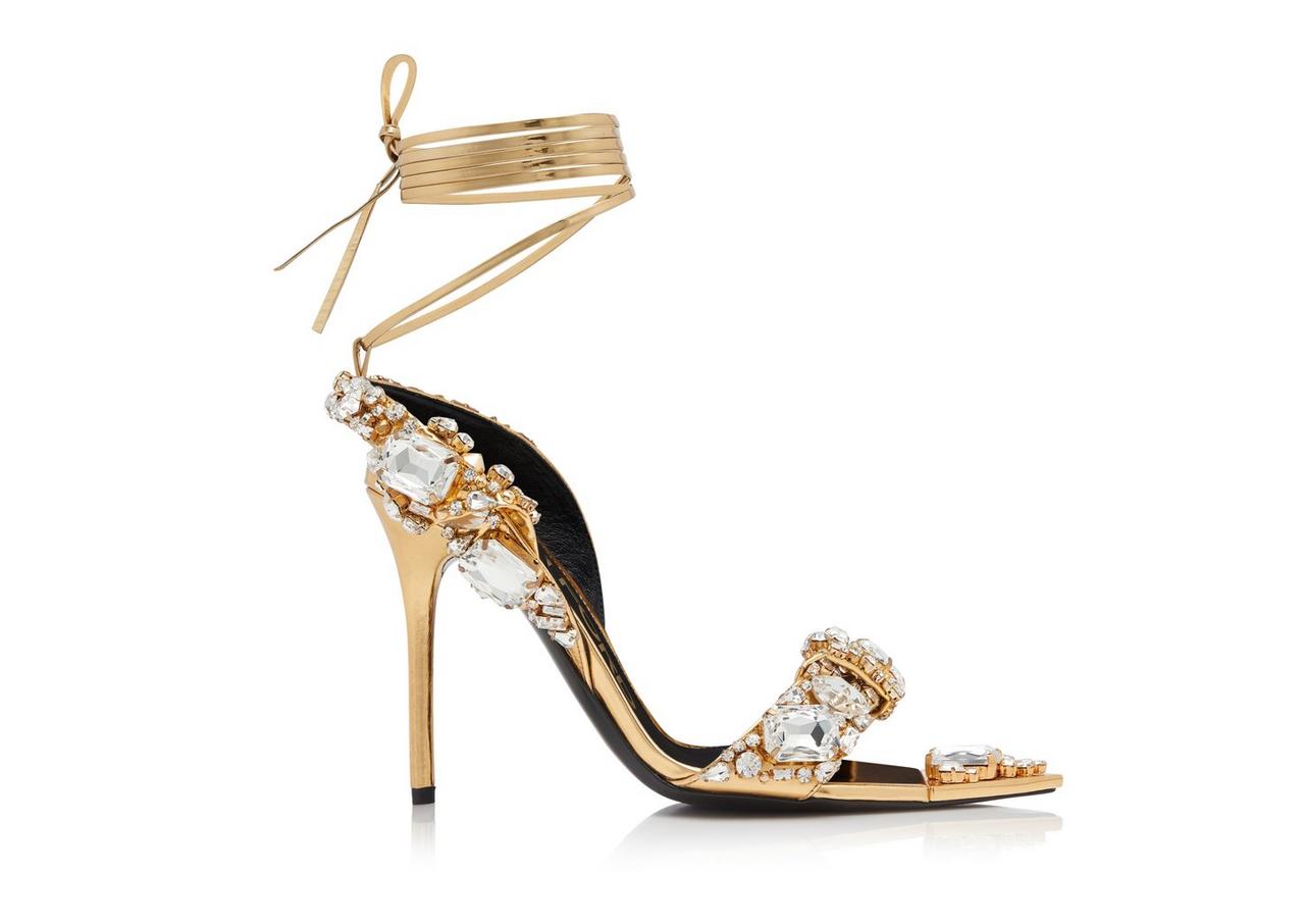 MIRROR LEATHER AND CRYSTAL STONES POINTY JEWEL SANDAL
