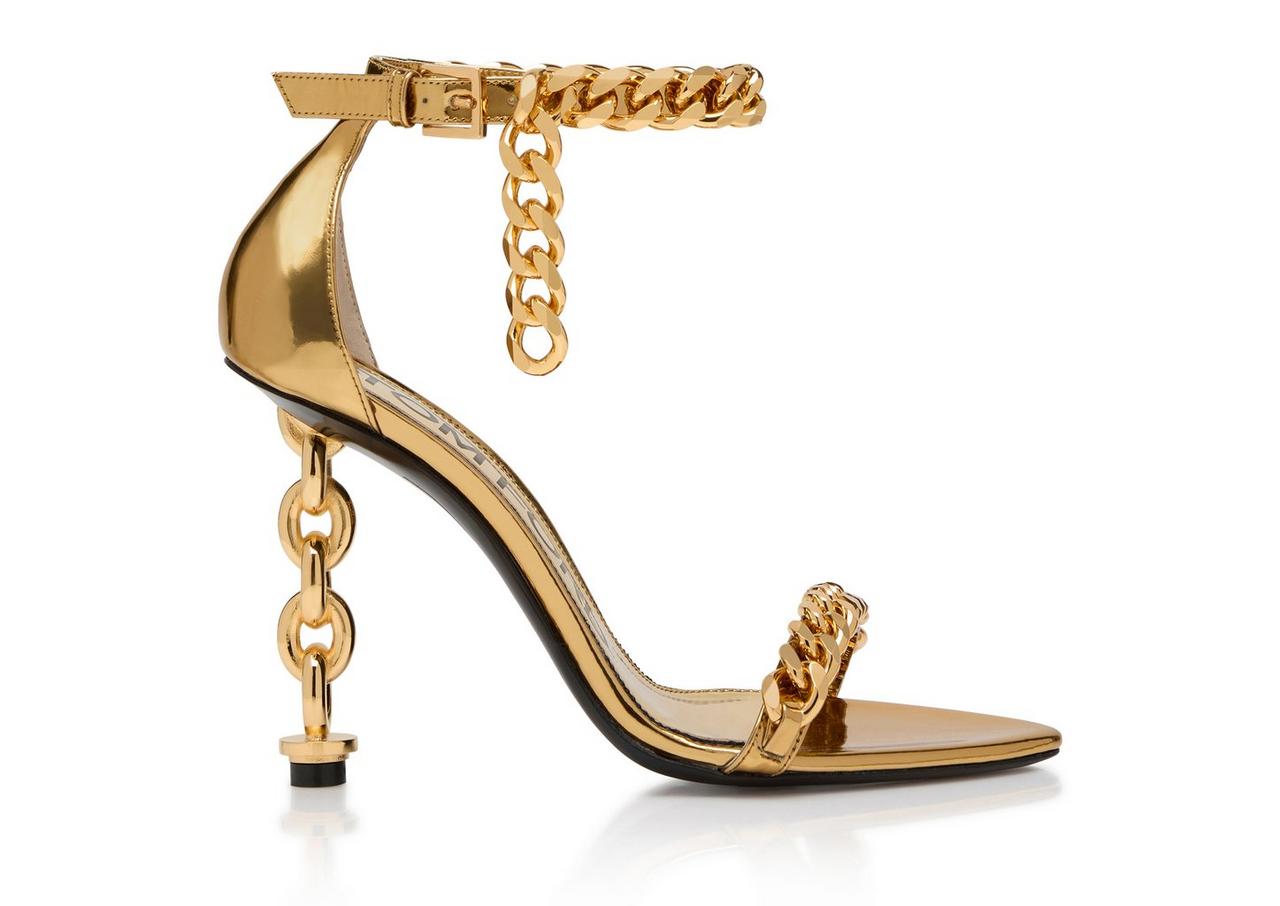 MIRROR LEATHER CHAIN HEEL ANKLE STRAP SANDAL image number 0