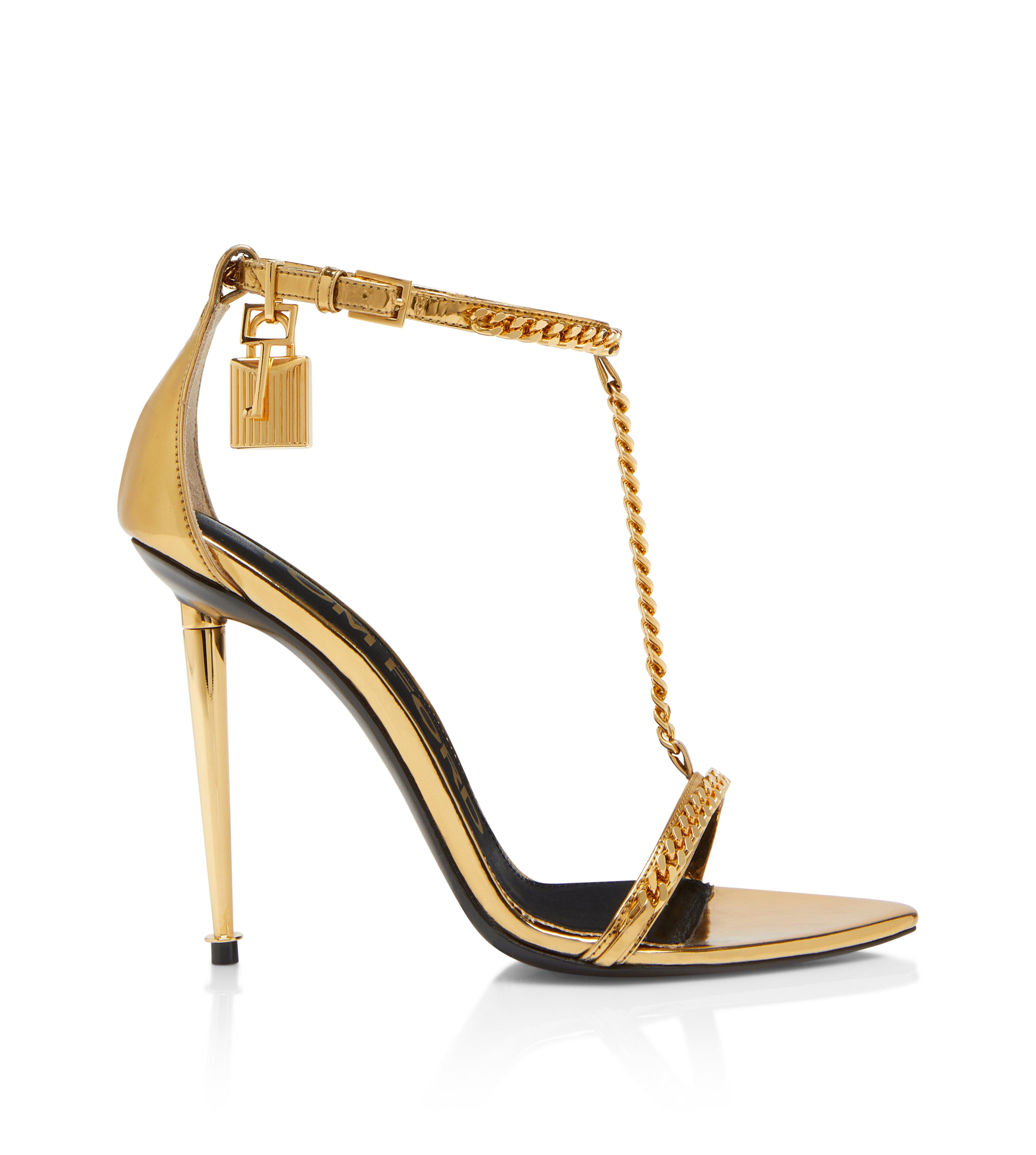MIRROR LEATHER PADLOCK CHAIN POINTY NAKED SANDAL