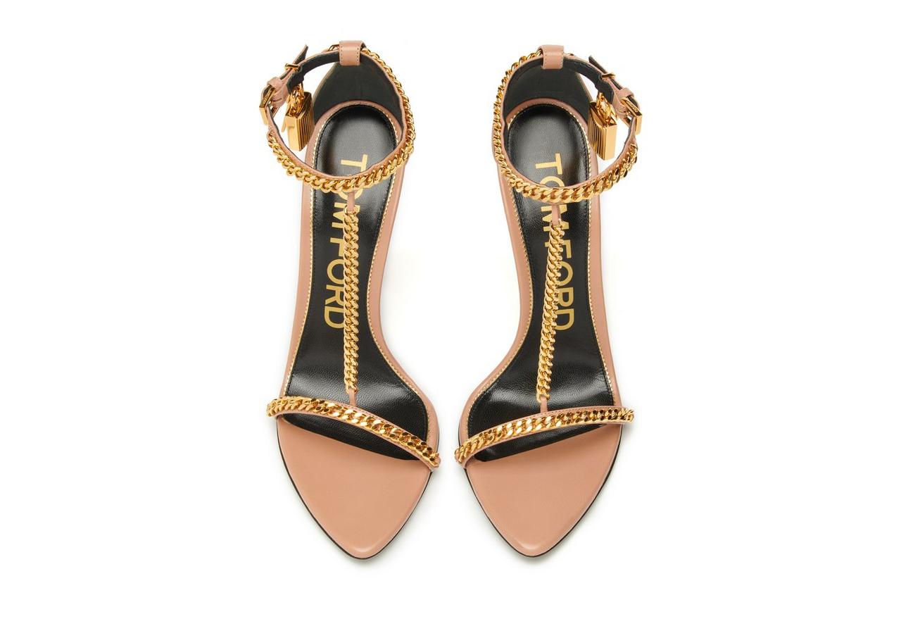 SHINY LEATHER PADLOCK POINTY NAKED SANDAL