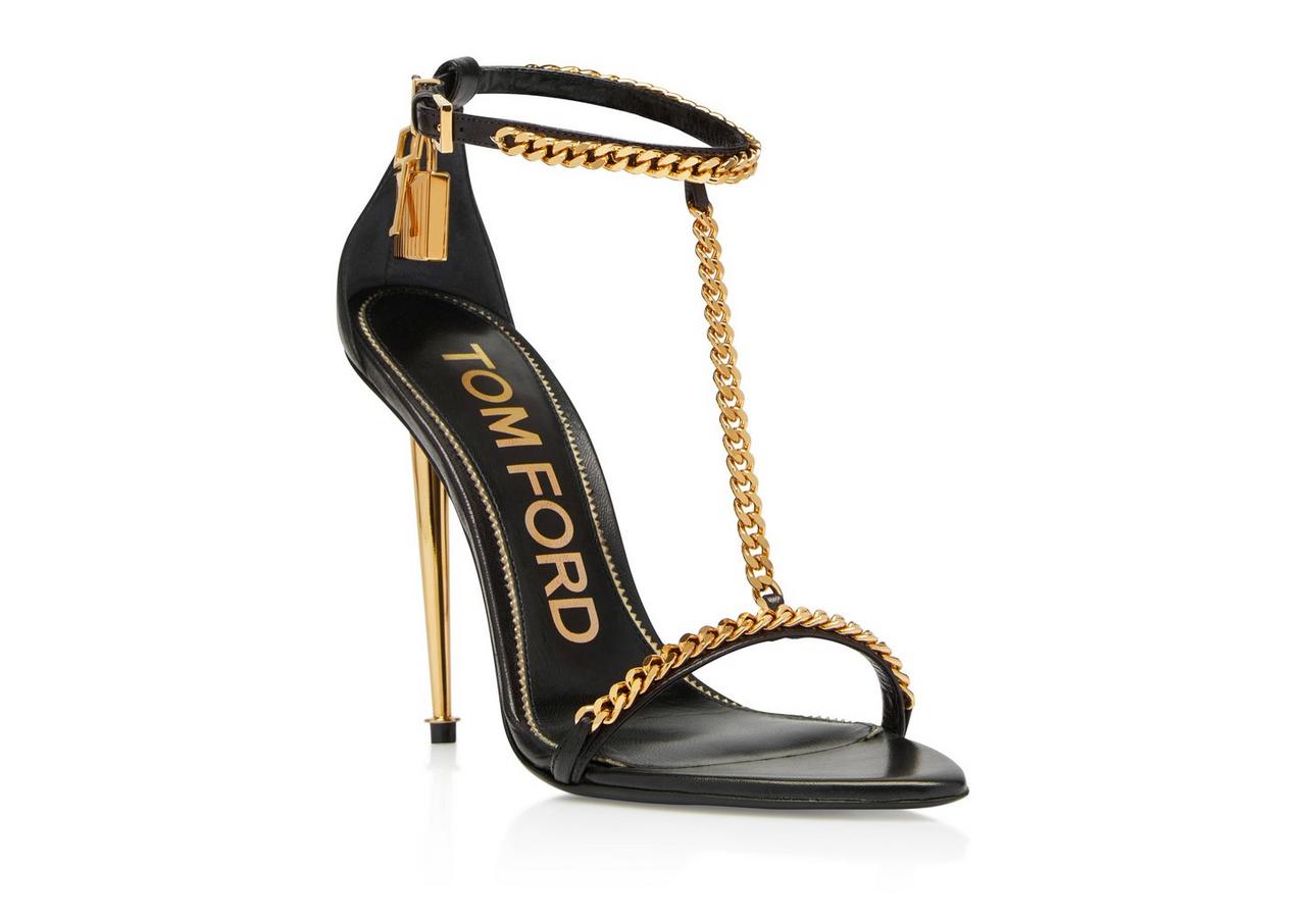 SHINY LEATHER PADLOCK POINTY NAKED SANDAL image number 1