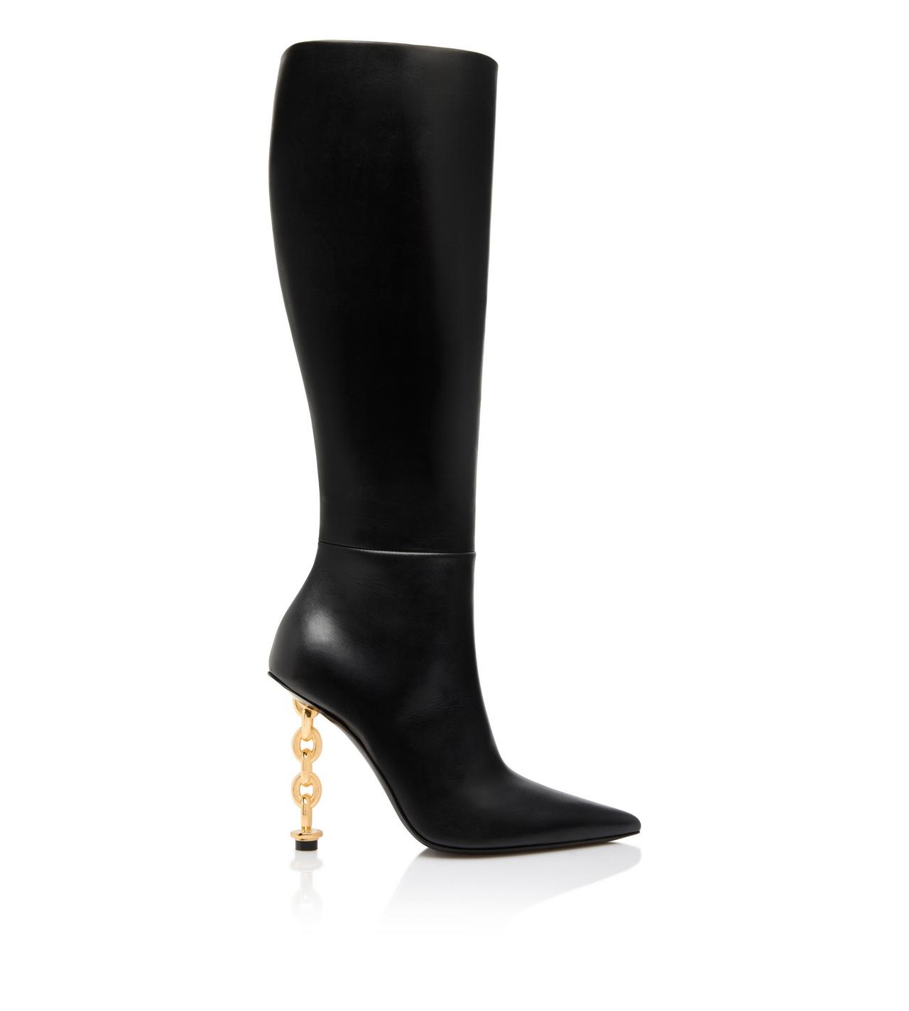 LEATHER CHAIN HEEL BOOT image number 0