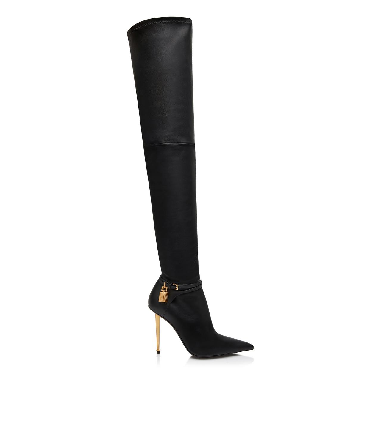 STRETCH NAPPA LEATHER PADLOCK OVER THE KNEE BOOT image number 0