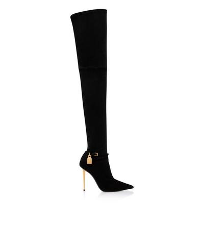 STRETCH SUEDE LEATHER  PADLOCK OVER THE KNEE BOOT image number 0