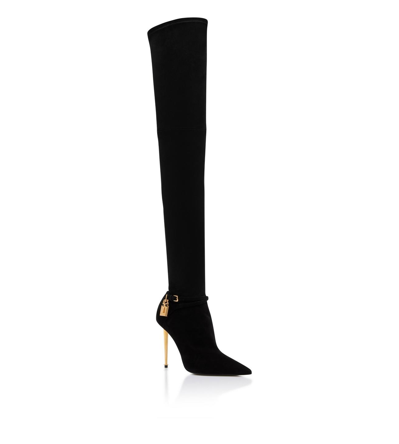 STRETCH SUEDE LEATHER  PADLOCK OVER THE KNEE BOOT image number 1