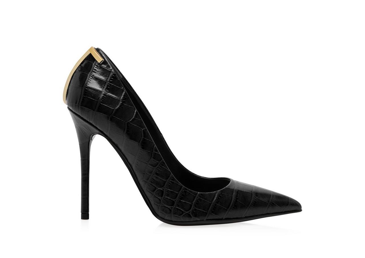 SHINY STAMPED CROCODILE LEATHER ICONIC T PUMP