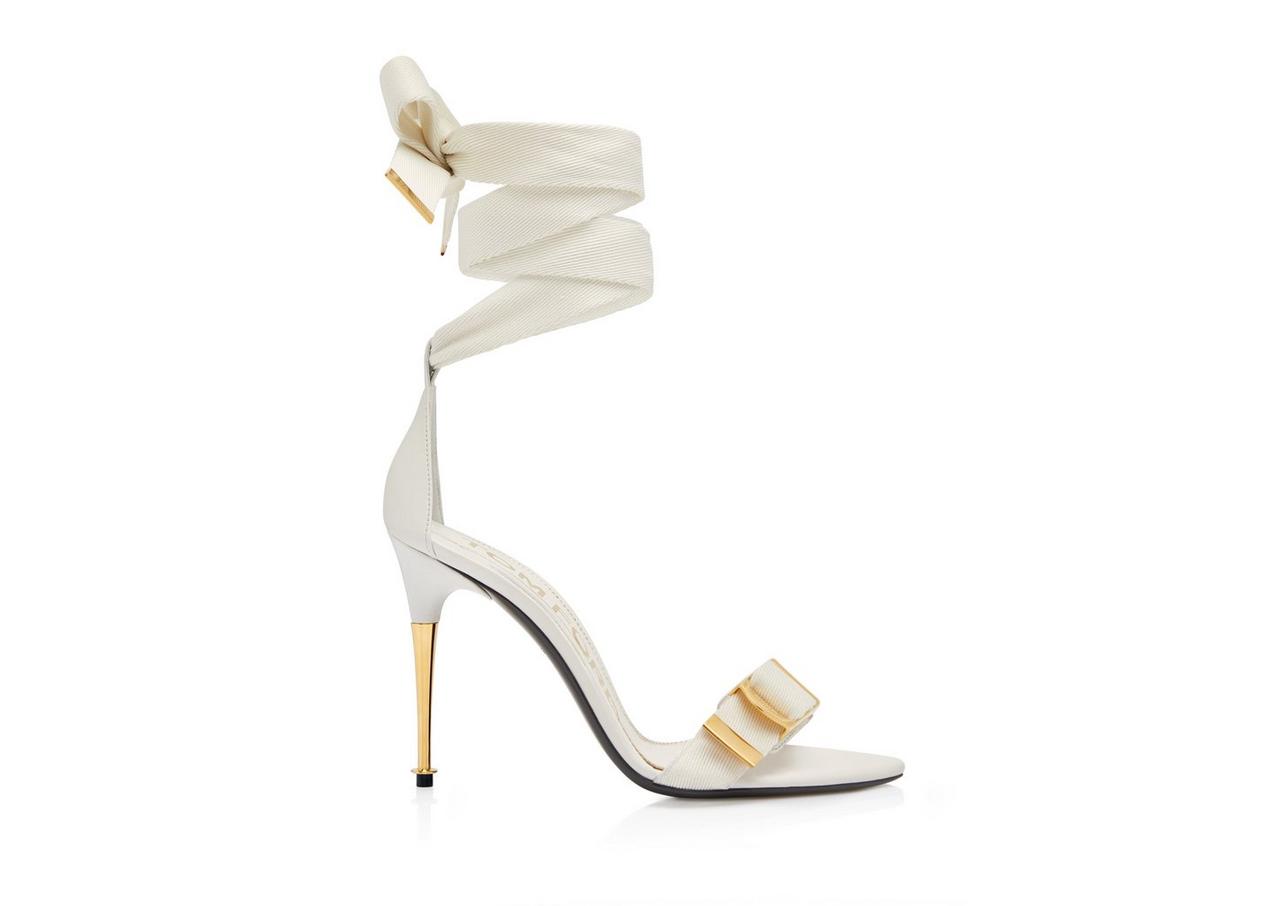 TEXTURED RIBBON BUCKLE ANKLE WRAP SANDAL image number 0