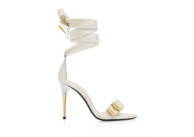 TEXTURED RIBBON BUCKLE ANKLE WRAP SANDAL