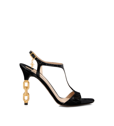 GLOSSY STAMPED CROCODILE LEATHER GALAXY SANDAL image number 0