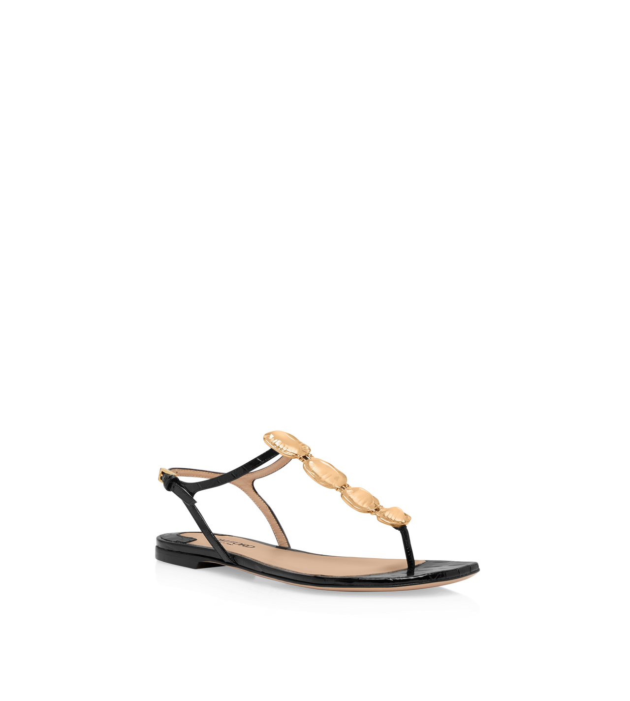 STAMPED CROC LEATHER TITAN T STRAP THONG SANDAL
