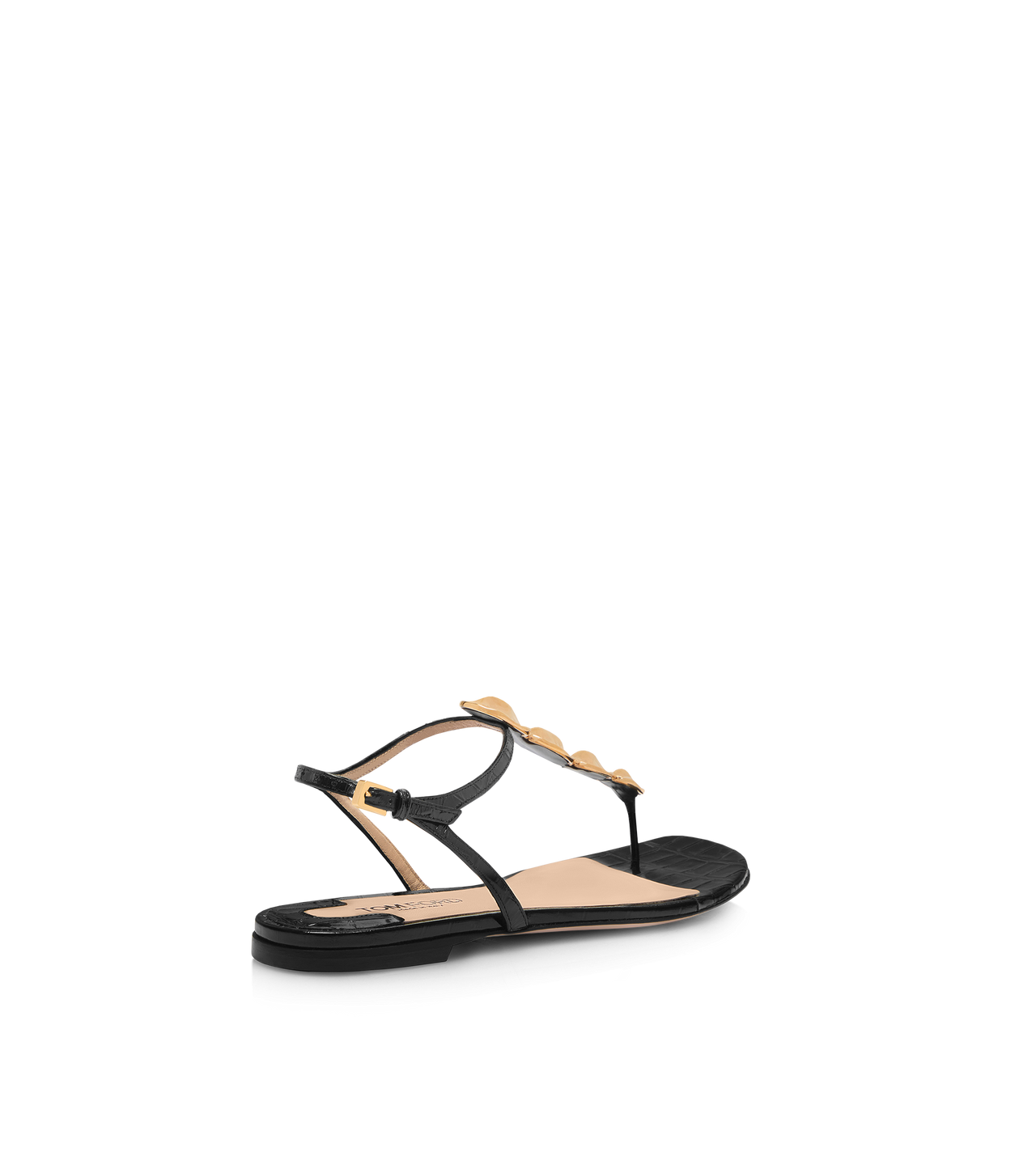 STAMPED CROC LEATHER TITAN T STRAP THONG SANDAL