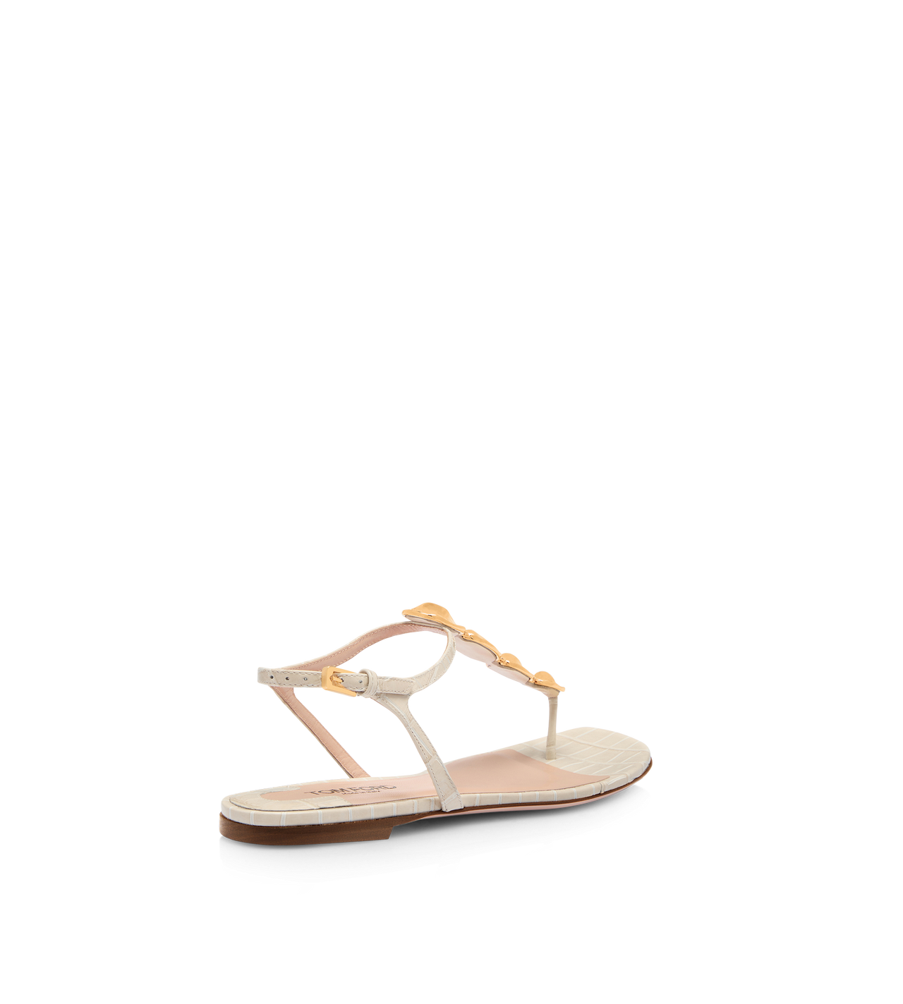 STAMPED CROC LEATHER TITAN T STRAP THONG SANDAL