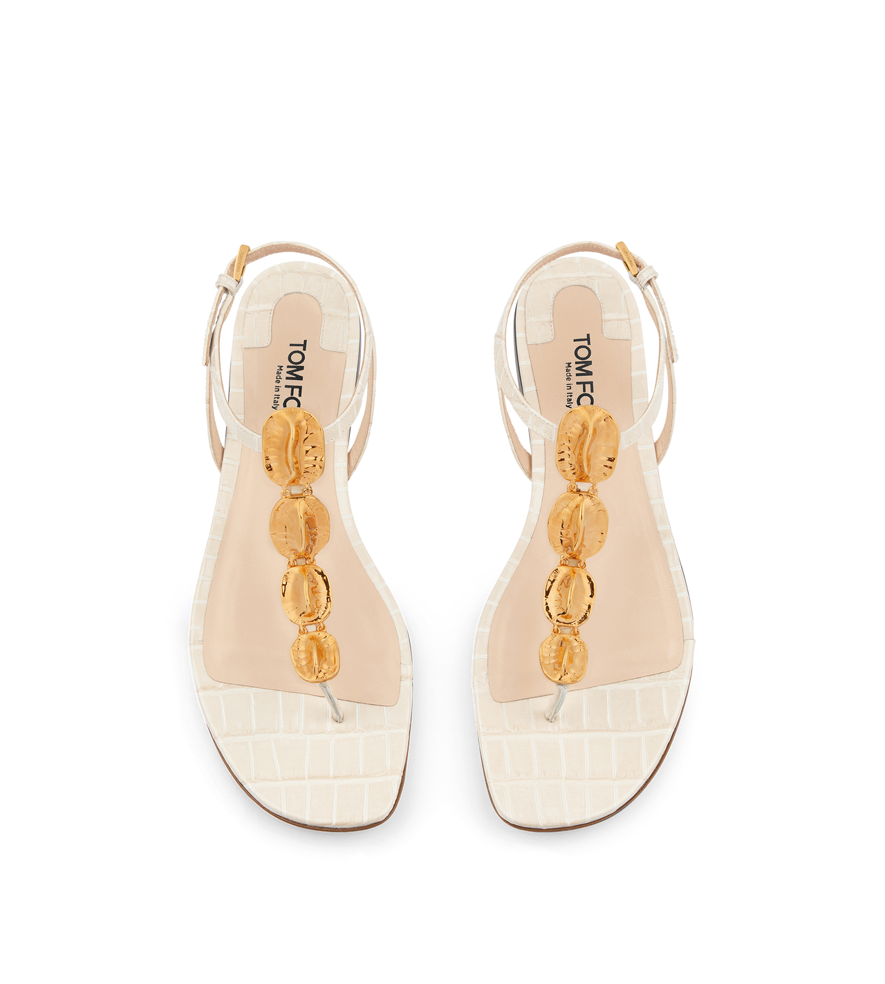 STAMPED CROC LEATHER TITAN T STRAP THONG SANDAL | Tom Ford