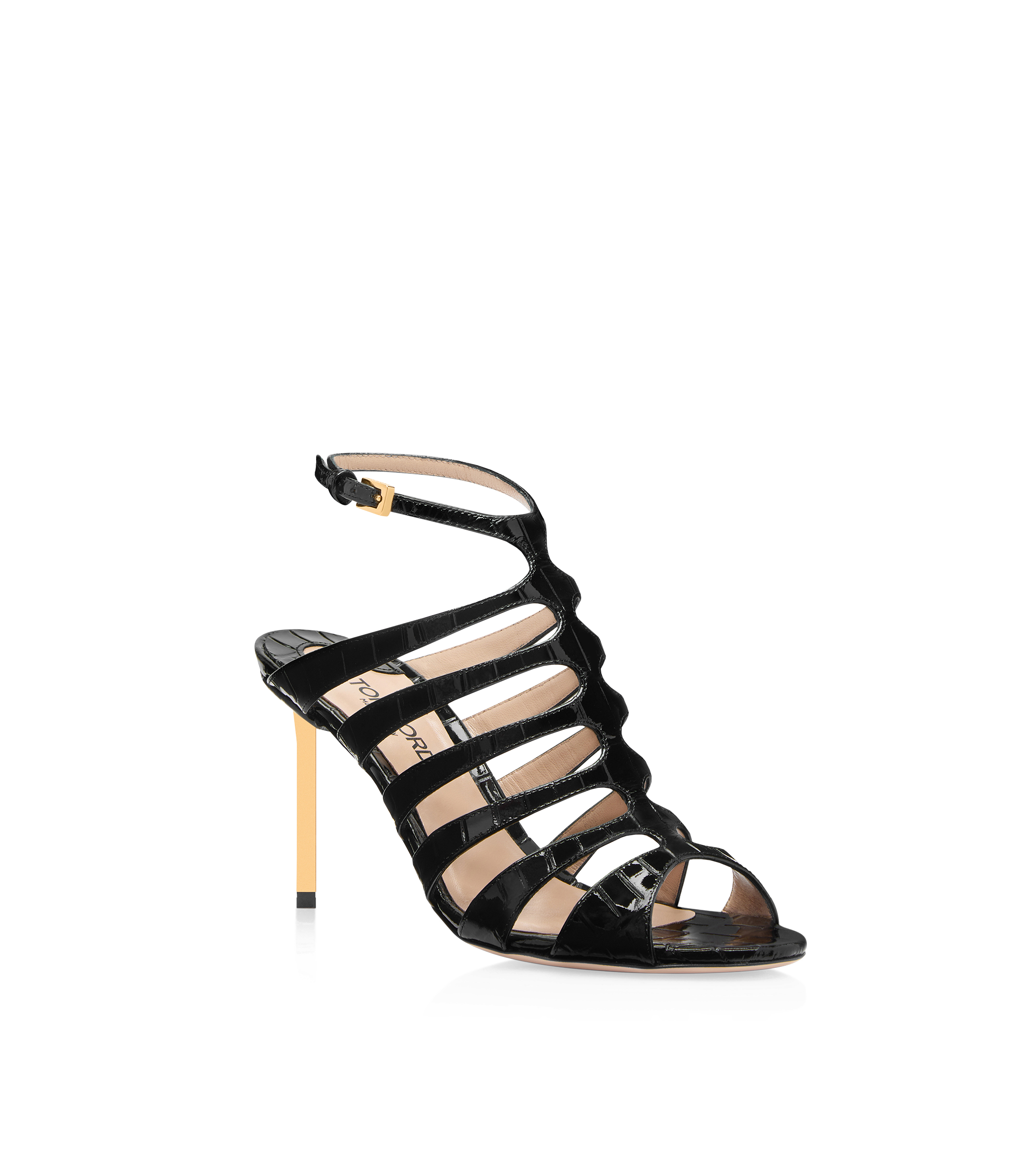 GLOSSY STAMPED CROC LEATHER CARINE SANDAL