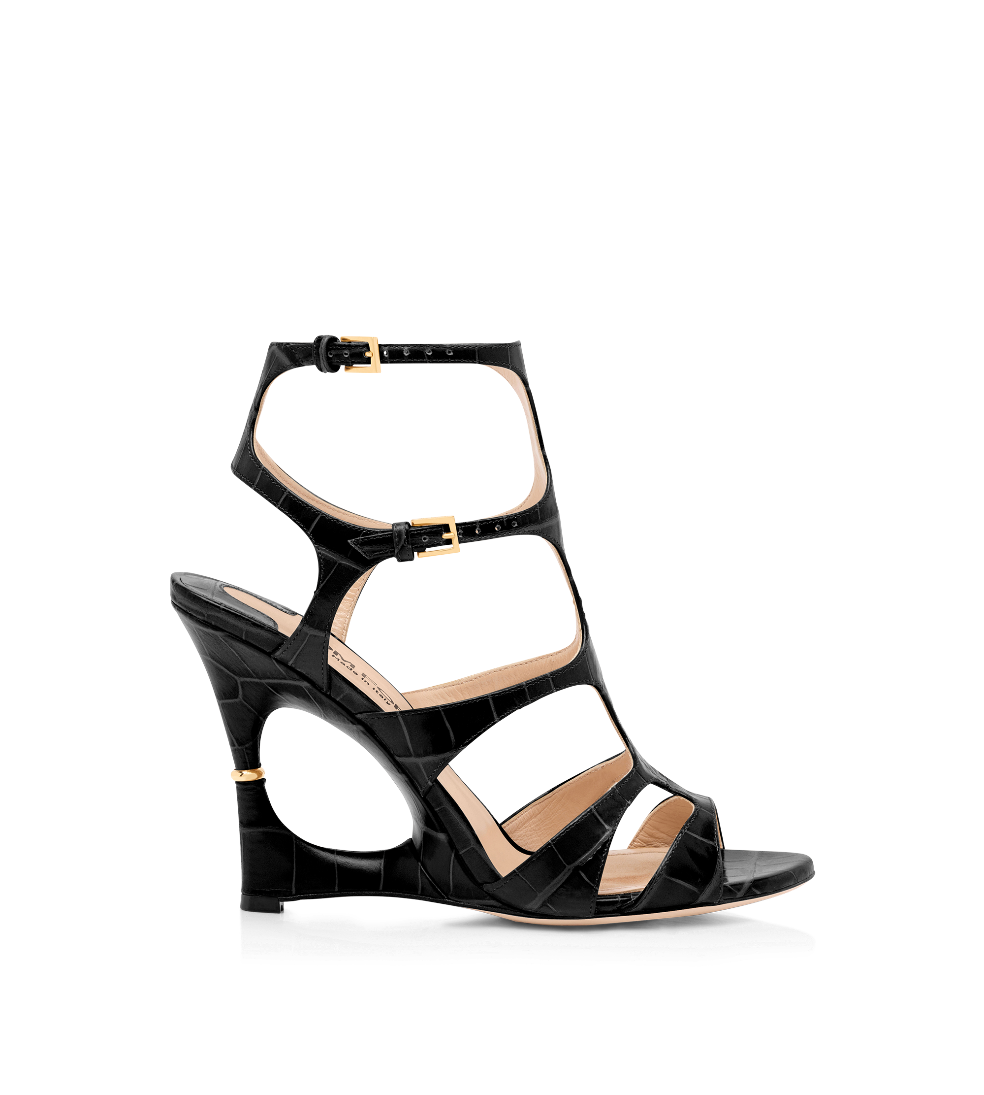SHINY STAMPED CROCODILE LEATHER PARADIS CAGE SANDAL