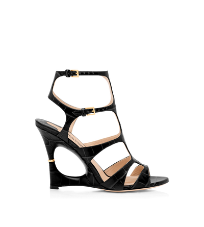 SHINY STAMPED CROCODILE LEATHER PARADIS CAGE SANDAL image number 0