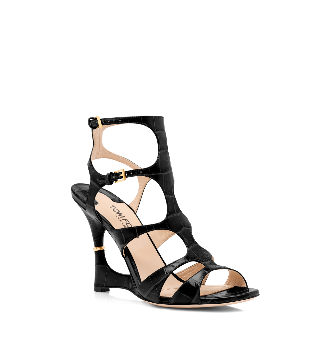 SHINY STAMPED CROCODILE LEATHER PARADIS CAGE SANDAL image number 1