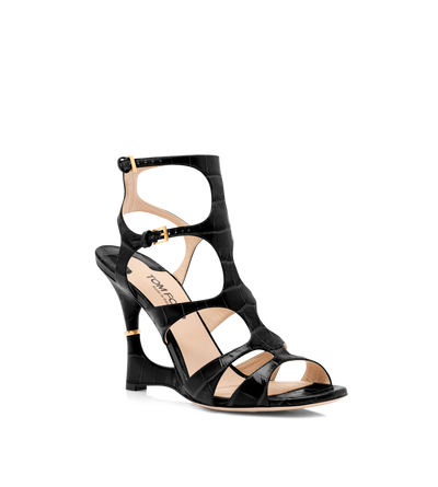 SHINY STAMPED CROCODILE LEATHER PARADIS CAGE SANDAL image number 1