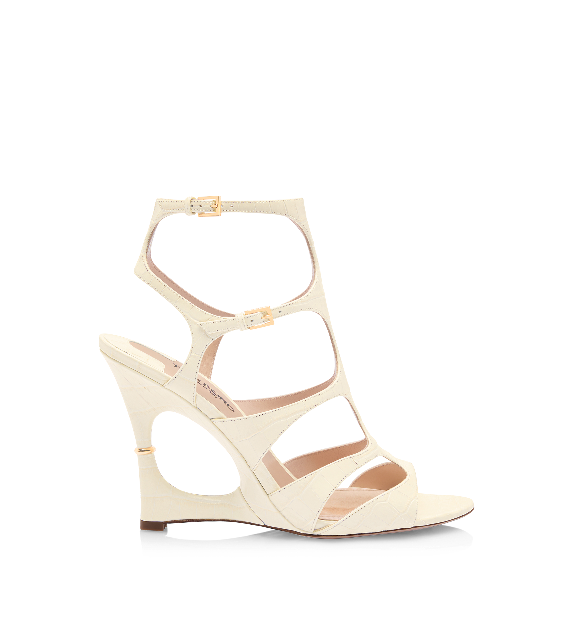 SHINY STAMPED CROCODILE LEATHER PARADIS CAGE SANDAL