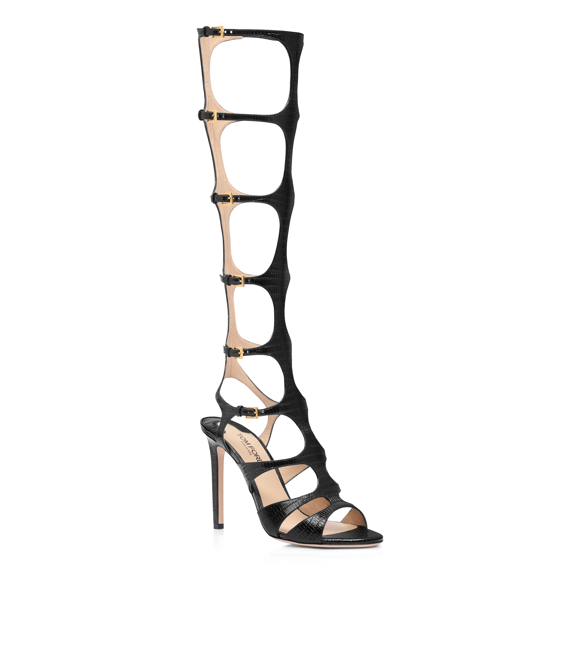【関税込み】TOM FORD ブラック Tejus Paradis ヒールサンダル PRINTED TEJUS PARADIS KNEE-HIGH SANDAL | Tom Ford Fashion