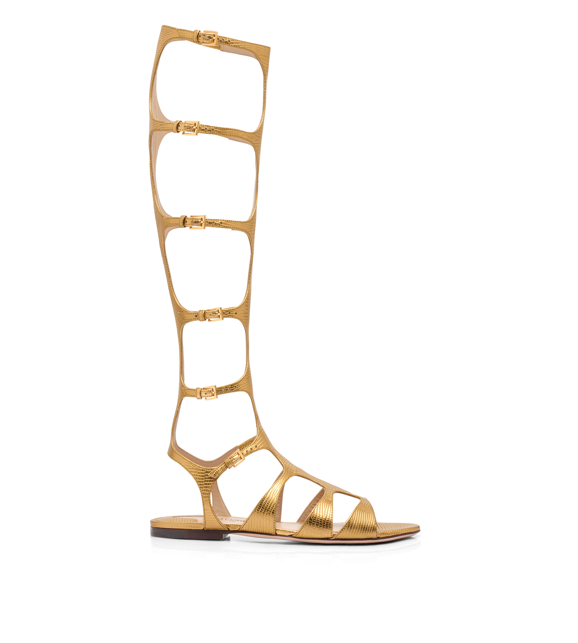 【関税＆送料込み】Tom Ford Gold Colored Sandals With Adjus TOM FORD Padlock $1350 Gold Laminated Leather Pointy Naked