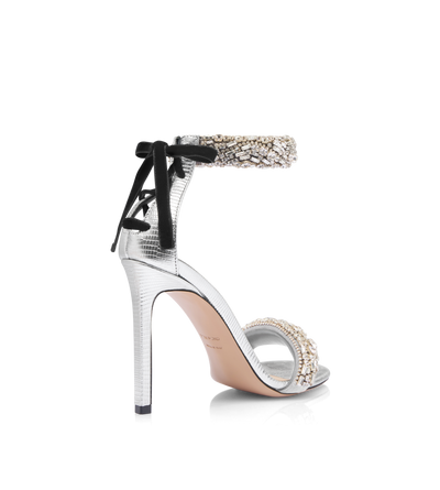 CRYSTAL-EMBELLISHED LAMINATED PRINTED LIZARD EDIE SANDAL image number 2