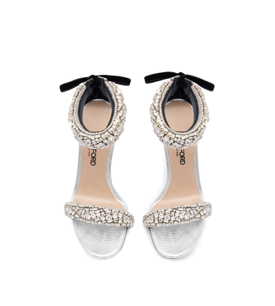 CRYSTAL-EMBELLISHED LAMINATED PRINTED LIZARD EDIE SANDAL image number 3