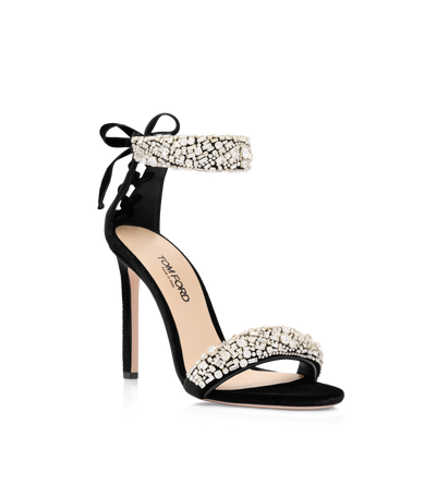 CRYSTAL-EMBELLISHED VELVET EDIE SANDAL image number 1
