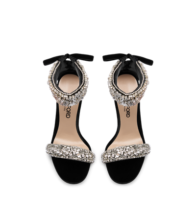 CRYSTAL-EMBELLISHED VELVET EDIE SANDAL image number 3