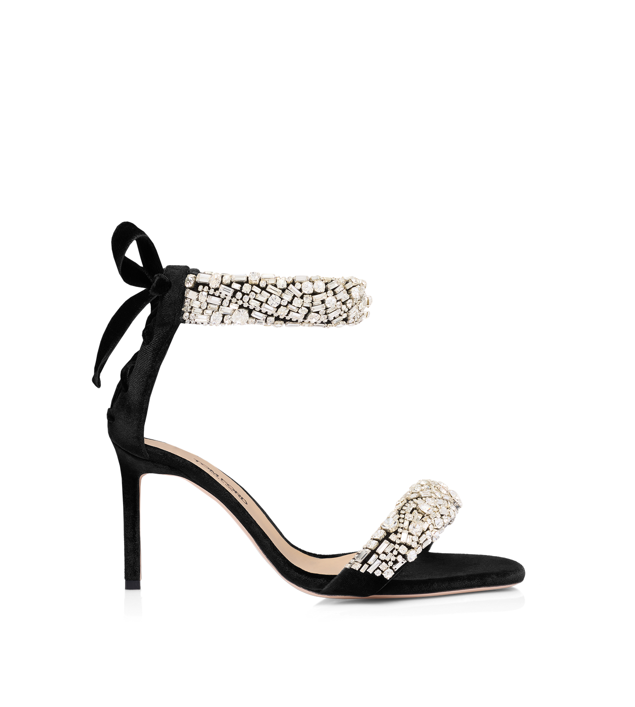 CRYSTAL-EMBELLISHED VELVET EDIE SANDAL image number 0