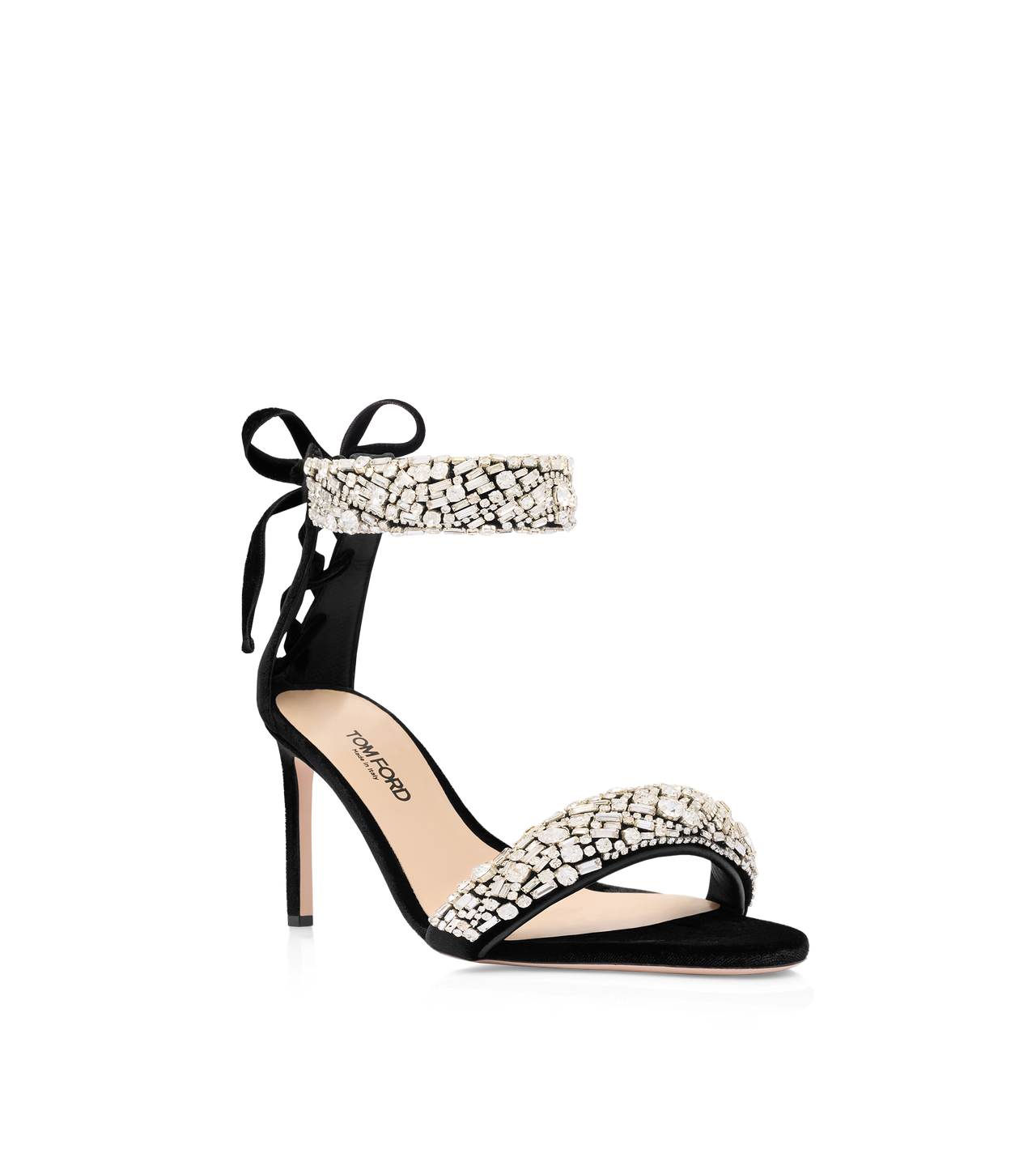 CRYSTAL-EMBELLISHED VELVET EDIE SANDAL image number 1