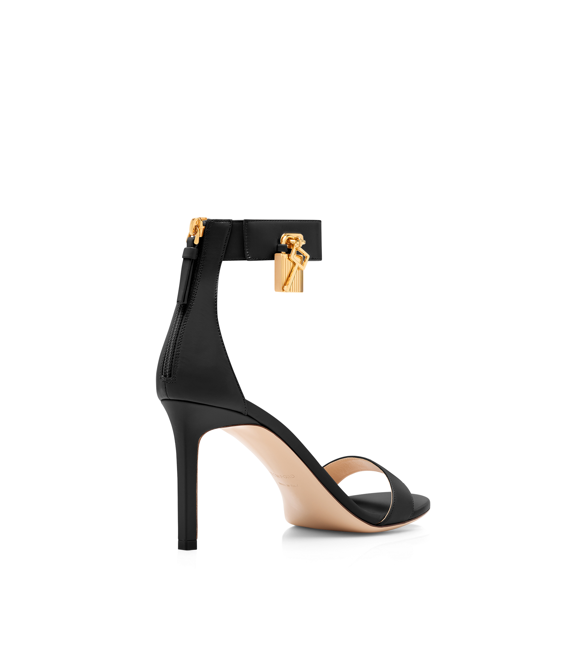 【関税＆送料込み】Tom Ford Printed Heel Sandals LAMINATED NAPPA LEATHER PADLOCK POINTY NAKED SANDAL | Tom