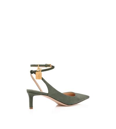 LIZARD-EFFECT SUEDE LEATHER PADLOCK SLINGBACK image number 2