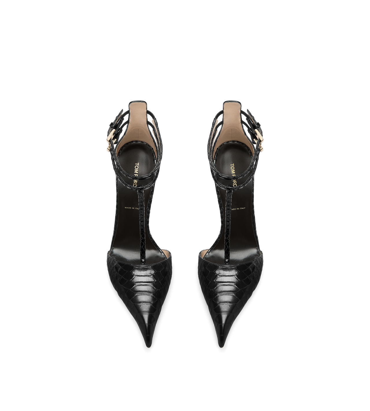 TOM FORD LEATHER BLACK PRINTED PYTHON T STRAP PUMP