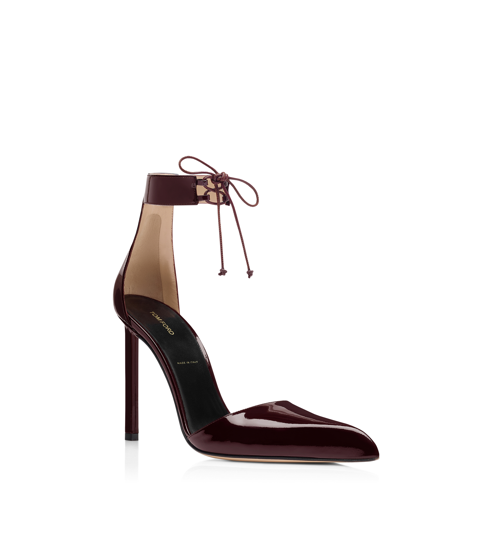 PATENT LEATHER ANKLE STRAP PUMP