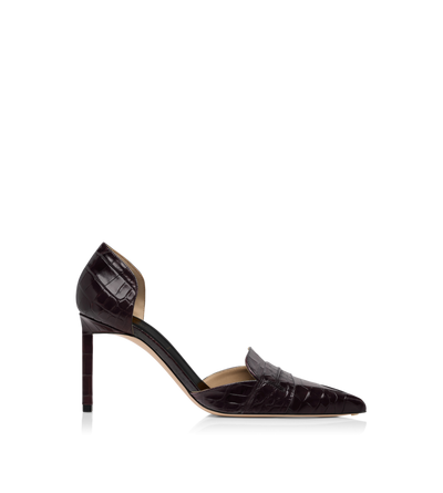 SHINY STAMPED CROCODILE LEATHER EVA D'ORSAY PUMP image number 0