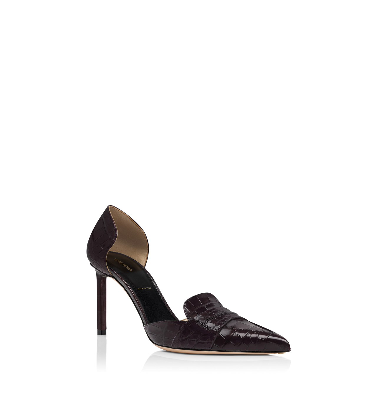 SHINY STAMPED CROCODILE LEATHER EVA D'ORSAY PUMP image number 1