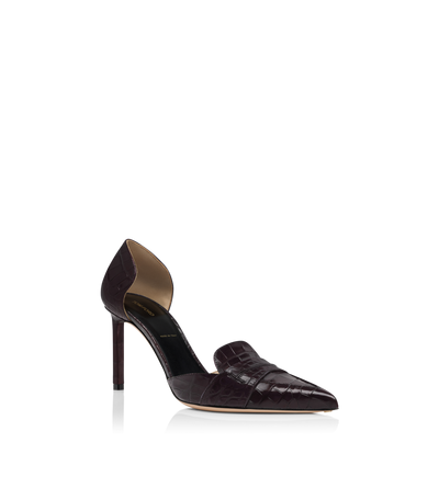 SHINY STAMPED CROCODILE LEATHER EVA D'ORSAY PUMP image number 1