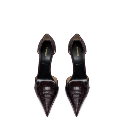 SHINY STAMPED CROCODILE LEATHER EVA D'ORSAY PUMP image number 3