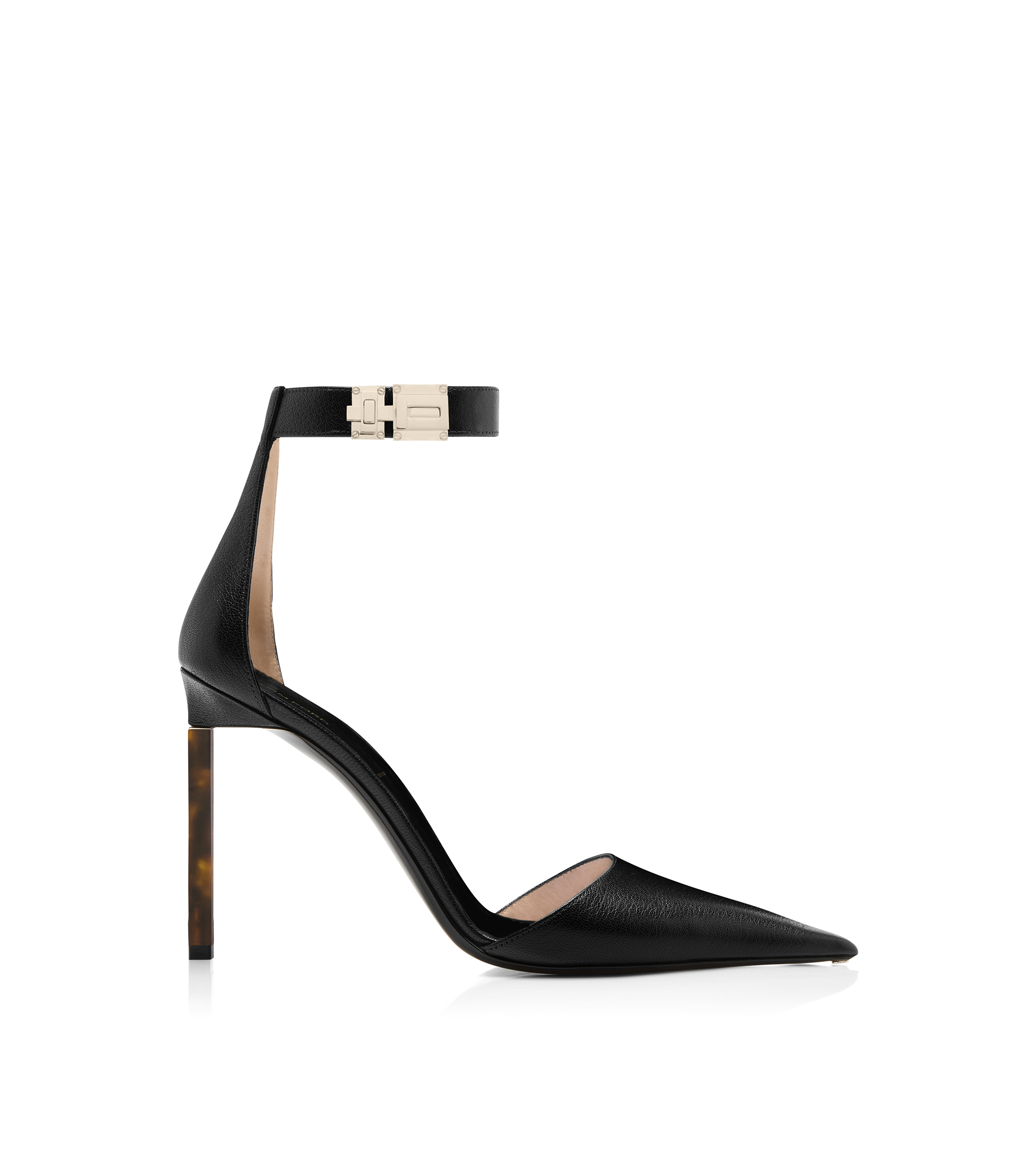 SUPPLE GRAIN LEATHER T LATCH ANKLE STRAP PUMP