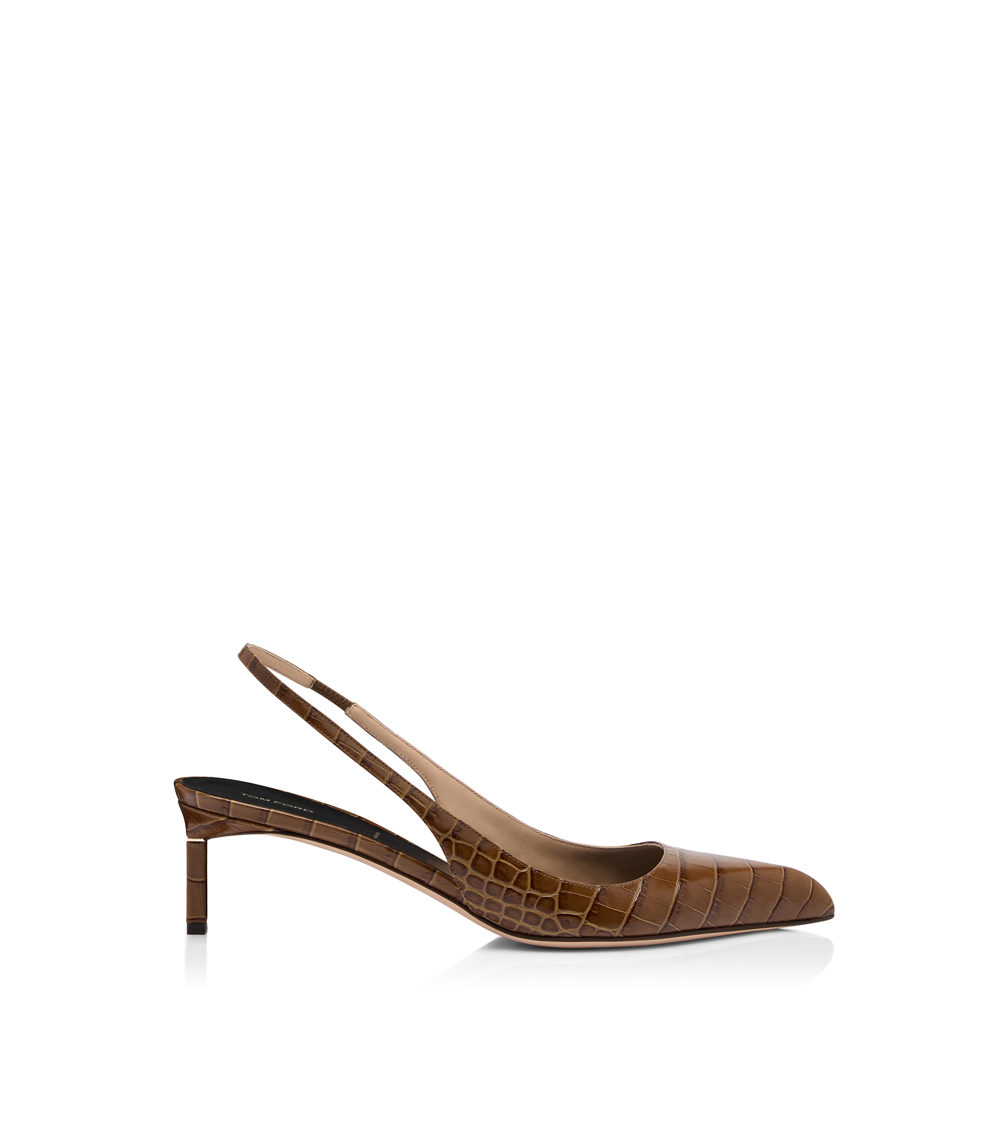 SHINY STAMPED CROCODILE LEATHER T SLINGBACK