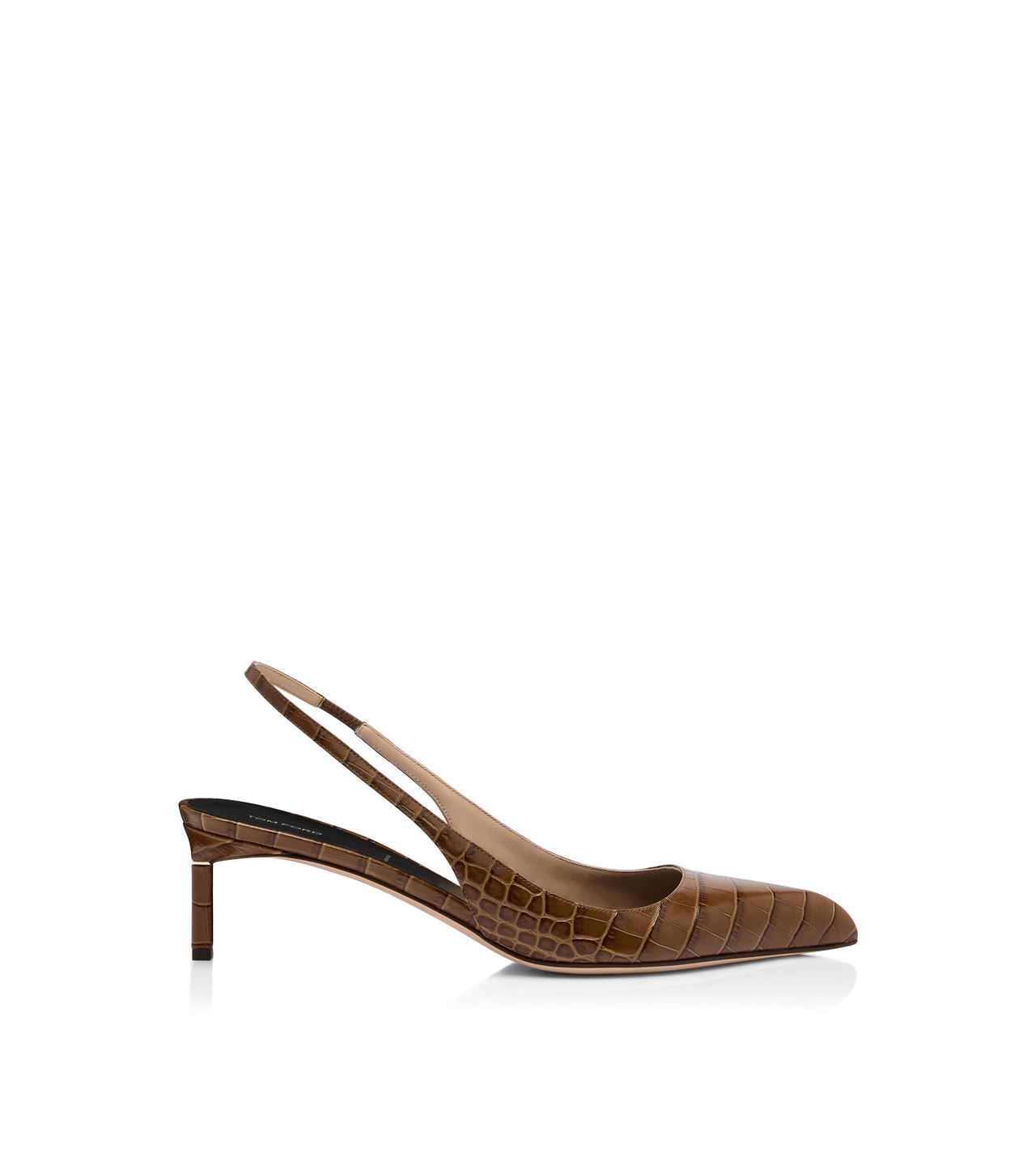 SHINY STAMPED CROCODILE LEATHER T SLINGBACK image number 0