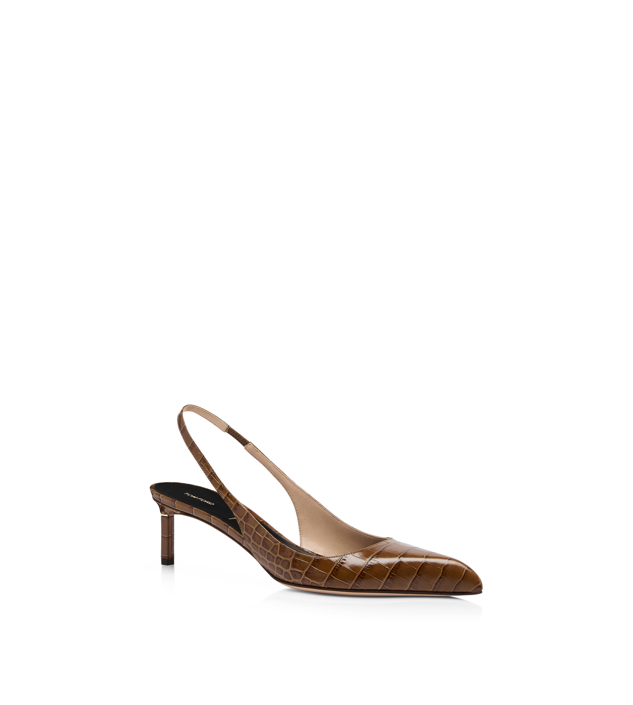 SHINY STAMPED CROCODILE LEATHER T SLINGBACK image number 1